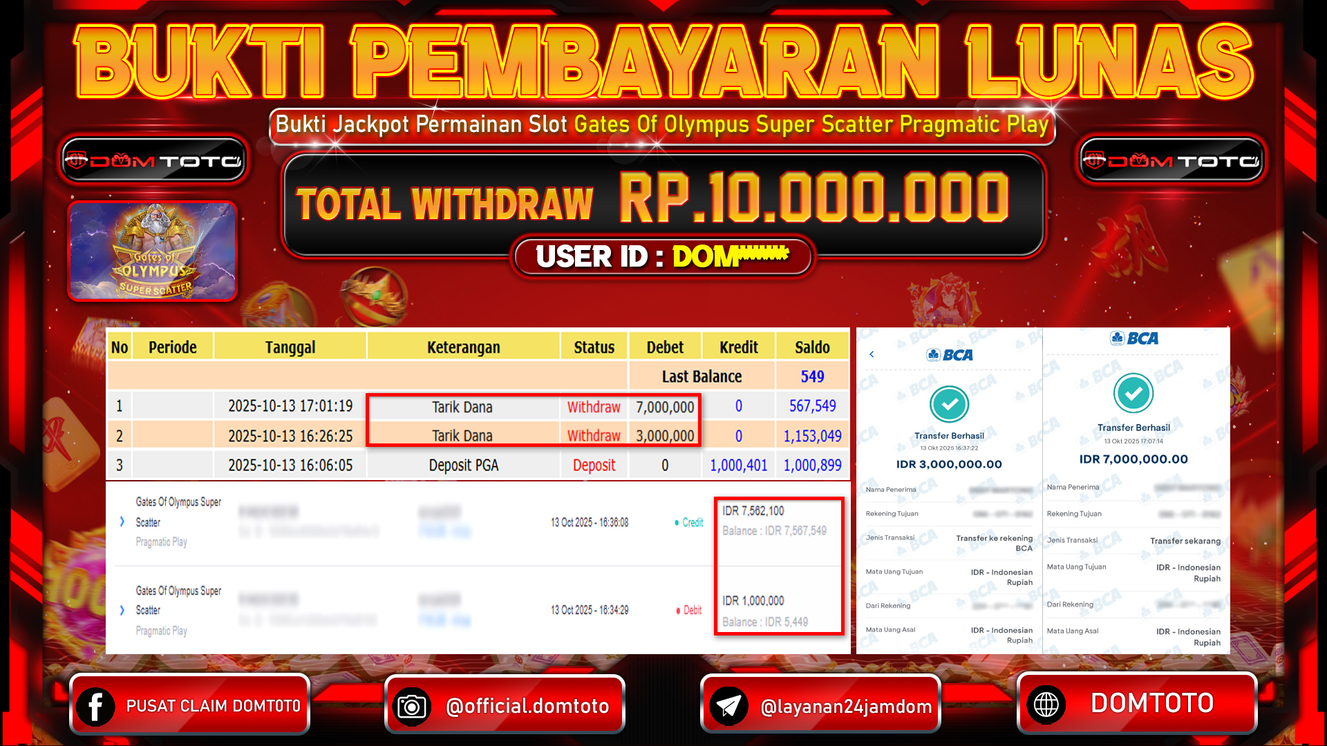 JACKPOT Slot Gates Of Olympus Pragmatic Play 13 OKTOBER 2025